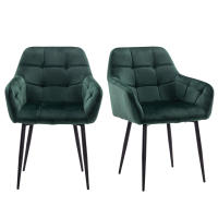 ALLINLIFE Juego de 2 、4 Sillón de terciopelo, con respaldo, patas de metal, adecuado para silla de sala de estar, comedor, dormitorio, 2/4 piezas soporte de carga 150KG（Verde oscuro） - details 4