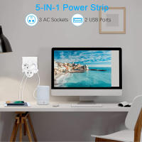 5 Puertos Ladron Enchufe con USB 4000W, Regletas Enchufes Plano Pared con 3 Tomas de CA y 2 USB Puertos, Adaptador Triple Enchufe Multiple Compatible con Móvil y Pad, Hogar, Cocina, Oficina y Viajes - details 4