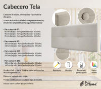 DHOME Cabecero de Polipiel o Tela AQUALINE Pro cabeceros Cabezal tapizado Cama Lujo (Beige Tela) - details 1