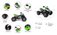 INJUSA - Quad Eléctrico Infantil Rage | Moto a Batería de 24V para Niños de 6 a 10 Años | con Acelerador Progresivo en Puño | Freno de Tambor | Luces LED | Marcha Atrás | 2 Velocidades | Suspensiones | Ruedas de Goma EVA | Velocidad máx. 10 km/h | Verde - details 0