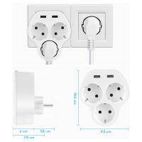 5 Puertos Ladron Enchufe con USB 4000W, Regletas Enchufes Plano Pared con 3 Tomas de CA y 2 USB Puertos, Adaptador Triple Enchufe Multiple Compatible con Móvil y Pad, Hogar, Cocina, Oficina y Viajes - details 2