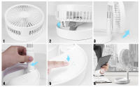 Ventilador Recargable  Extensible  Plegable Blanco,  Ventilador de pie y  de Mesa con 4 nivel de Velocidad, 2 Baterías incorporada, total 7200 mAh, Altura Regulable, Cargando Via USB para Hogar, Cama, Oficina y Escritorio,  Blanco - details 2