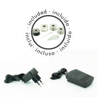 Máquina de coser Jocca con diseño compacto, ligero y portátil, funciona a pilas o conectada a la corriente. Incluye pedal y adaptador. Puede seleccionarlo con o sin kit de costura. - details 1