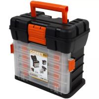Caja de Herramientas tipo Cajonera con 4 Maletin 27x18x26,5 cm, Negra y Naranja, con varios compartimentos individuales. diferentes divisiones para almacenamientos de herramientas, bricolajes, tornillerias - details 1