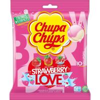 Chupa Chups Strawberry Love - Caja con 12 bolsas de 120gr - Mix de deliciosos caramelos de fresa, fresa ácida y fres-nata, sin gluten y con el palo de papel - Este producto no contiene gluten - details 0