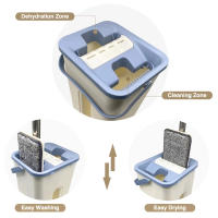 Fregona plana con almohadillas de microfibra y cubo para escurrirla, Limpieza de suelo, uso húmedo o seco en baldosas laminadas de madera dura，envio desde España - details 1