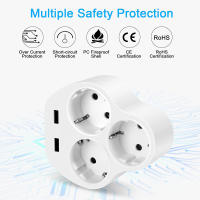5 Puertos Ladron Enchufe con USB 4000W, Regletas Enchufes Plano Pared con 3 Tomas de CA y 2 USB Puertos, Adaptador Triple Enchufe Multiple Compatible con Móvil y Pad, Hogar, Cocina, Oficina y Viajes - details 0