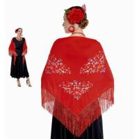 Mantón de Manila bordado de flor colores liso para mujer niña, Manton de Flamenco para el Vestido de Feria, Sevillana o Flamenca Color Negro Rojo Blanco Rosa Azul - details 1