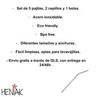 Pajitas reutilizables acero inoxidable 5 pajitas 2 cepillos 1 bolsa Heniak Store zero waste aptas para lavavajillas bpa free libre de toxicos diferentes tamaños - details 4
