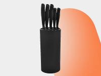 Bonplus BP  Set Cuchillos de Cocina Negros con Soporte  Juego de Cuchillos Profesionales Fabricados en Acero Inoxidable  Set de 6 Piezas  Pelador de Patas y Verduras  Soporte de Plástico  Accesorios de Cocina  Cocina - details 4