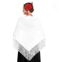 Mantón de Manila bordado de flor colores liso para mujer niña, Manton de Flamenco para el Vestido de Feria, Sevillana o Flamenca Color Negro Rojo Blanco Rosa Azul - details 7