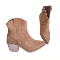Botines de Mujer Cowboy, Estilo Campero con Tacón Medio Bajo Ancho, Marrón Camel Beige, Moda Casual Otoño Invierno - details 3