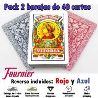 Fournier Pack 2 barajas españolas de 40 cartas Total 80 cartas Modelo número 12 Reverso rojo y azul En celofán Sin caja Resistencia y durabilidad Buena calidad Deslizamiento perfecto Ideal para jugar al mus tute brisca o solitarios - details 0