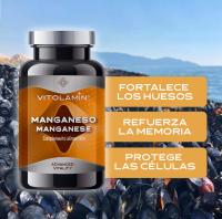 VitOlAmin MANGANESO 365 Comprimidos Vegetarianos  El Manganeso refuerza los tejidos conjuntivos y confiere fortaleza a los huesos, además contribuye al crecimiento del "colesterol bueno" (HDL). 100% Natural, sin gluten, sin lactosa, No-GMO - details 0