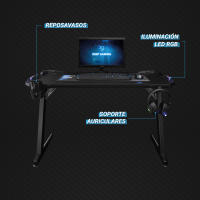 Coolbox Mesa Gaming Deepmaster II con Iluminación LED-RGB, Textura de Fibra de Carbono, Repositorio para Auriculares y Soporte para Vasos, Escritorio Gaming 120x60x74 Cm - details 0
