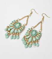 Pendientes mujer fiesta dorado y turquesa, pendientes largos bisutería - details 0