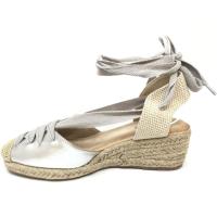Sandalia Cuña Mujer, Alpargata Con Plataforma, Plata, Tacón Bajo Cómodos, Primavera Verano 2023, Cordones en el Tobillo - details 2