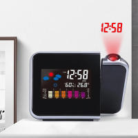 Despertador con proyector de luz LED, estación meteorológica para mesilla de noche con función de reloj, clima, temperatura, pantalla digital LCD - details 2
