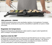 Mellerware - Parrilla Eléctrica Hotty!2200W Revestimiento Antiadherente. Regulador Temperatura LED. Obertura 180º. Placas Adaptables. Gran superfície 29×46cm. Grill Acero Inoxidable.Libre PFOA - details 1