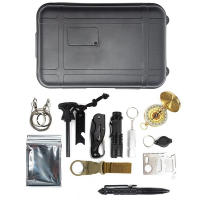 Kit de supervivencia botiquí para acampada, senderismo, trekking linterna táctica, cuchillo, silbato, manta térmica, brújula - details 2