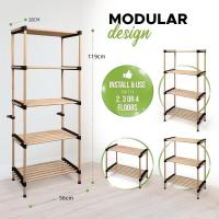 STARLEY-Organizador de estantes de almacenamiento de madera, fácil de instalar, estante de pie de baño, ligero, sin tornillos. 2, 3 ,4 y 5 niveles, unidades ajustables, unidad de estantería de pino de alta calidad - details 6