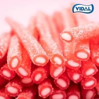Vidal Dulcipica diferentes sabores en bandeja 1,4 Kg - Delicioso regaliz de golosina de intenso sabor a elegir entre: melocotón, melón, fresa, cola y multicolor relleno y con cobertura de polvos pica pica. - details 0