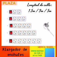 Alargador de enchufe de 1,5 m, 3m y 5m con interruptor, Extensiones de enchufes europeo para cable eléctrico, ladrones para enchufar, Alargaderas de Regletas, luz indicadora, protectora de seguridad, blanco, Max.3680W - details 0