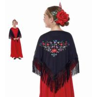 Mantón de Manila bordado de flor colores liso para mujer niña, Manton de Flamenco para el Vestido de Feria, Sevillana o Flamenca Color Negro Rojo Blanco Rosa Azul - details 9