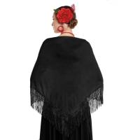 Mantón de Manila bordado de flor colores liso para mujer niña, Manton de Flamenco para el Vestido de Feria, Sevillana o Flamenca Color Negro Rojo Blanco Rosa Azul - details 8