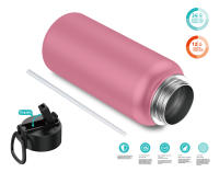 Botella de Acero Inoxidable 1 Litro o 1.2 Litro  Deportiva con Pajita (10 Colores) - Botella de Agua Térmica Reutilizable  Sin BPA  Mantiene 24H Frio / 12H Calor  Termo y Hermética - Doble Pared a Prueba de Fugas termo (XG1000 1199) - details 1