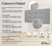 DHOME Cabecero Capitone Tapizado Polipiel o Tela Acualine con 8cm de Grosor Cabezales de Cama Acolchado Capitoné Cabeceros de Cama (Gris Claro Polipiel) - details 1