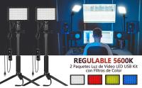 Kit Iluminación Fotografía Vídeo 5600K, Pack de 2 Luces de Cámara USB Ajustable con Trípode Ajustable y Filtros de Color, Iluminación de Estudio para Fotos de Mesa, Ángulo Bajo, Videoconferencia, Zoom, Youtube, Tiktok - details 5
