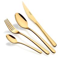 Monix Pisa- Set de 24 cubiertos dorados. Juego con cuchillo chuletero acero inoxidable acabado pulido brillante, espesor 3 mm - details 0