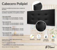 DHOME Cabecero Capitone Tapizado Polipiel o Tela Acualine con 8cm de Grosor Cabezales de Cama Acolchado Capitoné Cabeceros de Cama (Negro Polipiel) - details 1