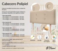 DHOME Cabecero de Polipiel o Tela Acualine con 2 Hileras de Botones Colores Cabezal Tapizado Cama Lujo (Beige Polipiel) - details 7