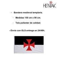 Bandera templaria grande 150 cm x 90 cm Heniak Store tela tipo poliester caballeros templareos medieval estandarte historico cruz roja fondo negro y rojo decoracion ondeante - details 1