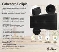 DHOME Cabecero de Polipiel o Tela AQUALINE Pro cabeceros Cabezal tapizado Cama Lujo (Negro Polipiel) - details 1