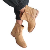 Botines de Mujer, Antelina Negros, Camel, Beige, Verde, Cuña baja interior Cómodos, camperas punta redonda, Forrado Pelo - details 2