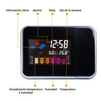 Despertador con proyector de luz LED, estación meteorológica para mesilla de noche con función de reloj, clima, temperatura, pantalla digital LCD - details 4