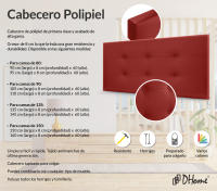 DHOME Cabecero Capitone Tapizado Polipiel o Tela Acualine con 8cm de Grosor Cabezales de Cama Acolchado Capitoné Cabeceros de Cama (Rojo Polipiel) - details 1
