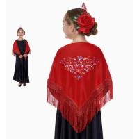 Mantón de Manila bordado de flor colores liso para mujer niña, Manton de Flamenco para el Vestido de Feria, Sevillana o Flamenca Color Negro Rojo Blanco Rosa Azul - details 11