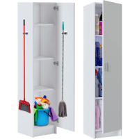 Armario Suelo Baño Escobero Almacenaje Multiusos 1 Puerta Blanco 180cm Alto Colgador Acero Incluido - HOGARDECORA - details 0