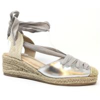 Sandalia Cuña Mujer, Alpargata Con Plataforma, Plata, Tacón Bajo Cómodos, Primavera Verano 2023, Cordones en el Tobillo - details 1