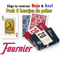 Fournier Pack 2 barajas de poker español Número 20 de 55 cartas cada una Total 110 cartas Para jugar al rabino ramundino remigio 55 cartas con 3 comodines incluidos Calidad casino Reverso rojo o azul - details 0