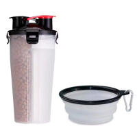 Botella portátil de agua y comida para mascotas, 2 en 1 envase dispensador comedor para perros y gatos, botella de viaje para mascotas - details 0