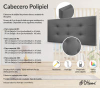 DHOME Cabecero Capitone Tapizado Polipiel o Tela Acualine con 8cm de Grosor Cabezales de Cama Acolchado Capitoné Cabeceros de Cama (Gris Polipiel) - details 1