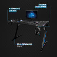 Coolbox Mesa Gaming Deepmaster II con Iluminación LED-RGB, Textura de Fibra de Carbono, Repositorio para Auriculares y Soporte para Vasos, Escritorio Gaming 120x60x74 Cm - details 1