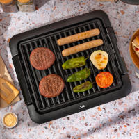 Jata Barbacoa Eléctrica Sin Humo para usar en interiores, Sin humos ni olores, Totalmente desmontable, Bandeja para recoger las salsas, Fácil limpieza, Antiadherente, Negro - BQ108 - details 1