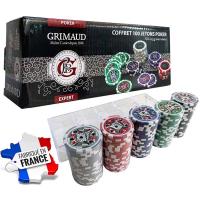 Cartamundi France cartes Grimaud Cofre caja con 100 fichas de casino para jugar al poker de peso 11.5 gramos cada una y marcadas con valor 1 5 10 25 100 Alta calidad casino Caja de plástico con tapa - details 1