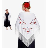 Mantón de Manila bordado de flor colores liso para mujer niña, Manton de Flamenco para el Vestido de Feria, Sevillana o Flamenca Color Negro Rojo Blanco Rosa Azul - details 2